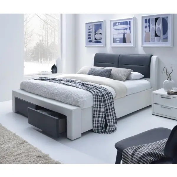 CASSANDRA S 140 cm łóżko tapicerowane z szufladami czarno-biały